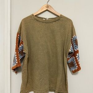 Bohemian Olive Crochet Sleeve Top